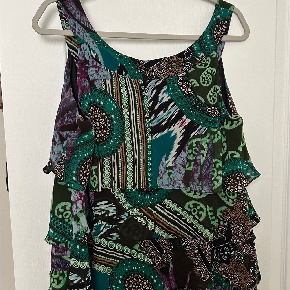 Robbie Bee Teal and Black Tiered Sleeveless Patterned Dress - Picture 5 of 6